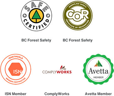 Logos of various safety certifications, including SAFE Certified, COR, ISN Member, ComplyWorks, and Avetta Member.